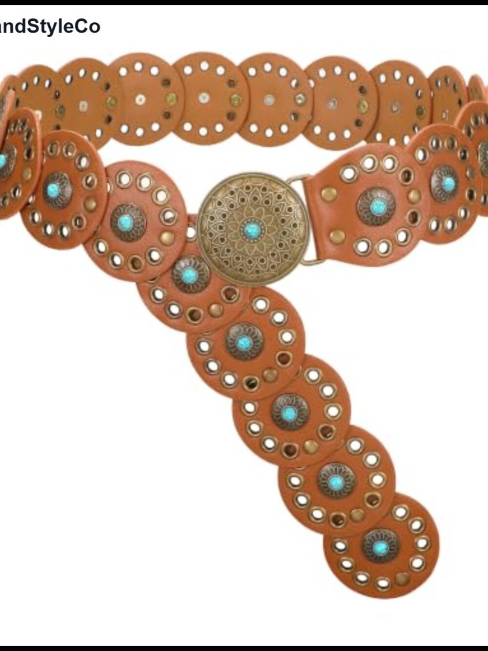 Women Western Concho Belt Turquoise PU Leather Disc Cowgirl Belt